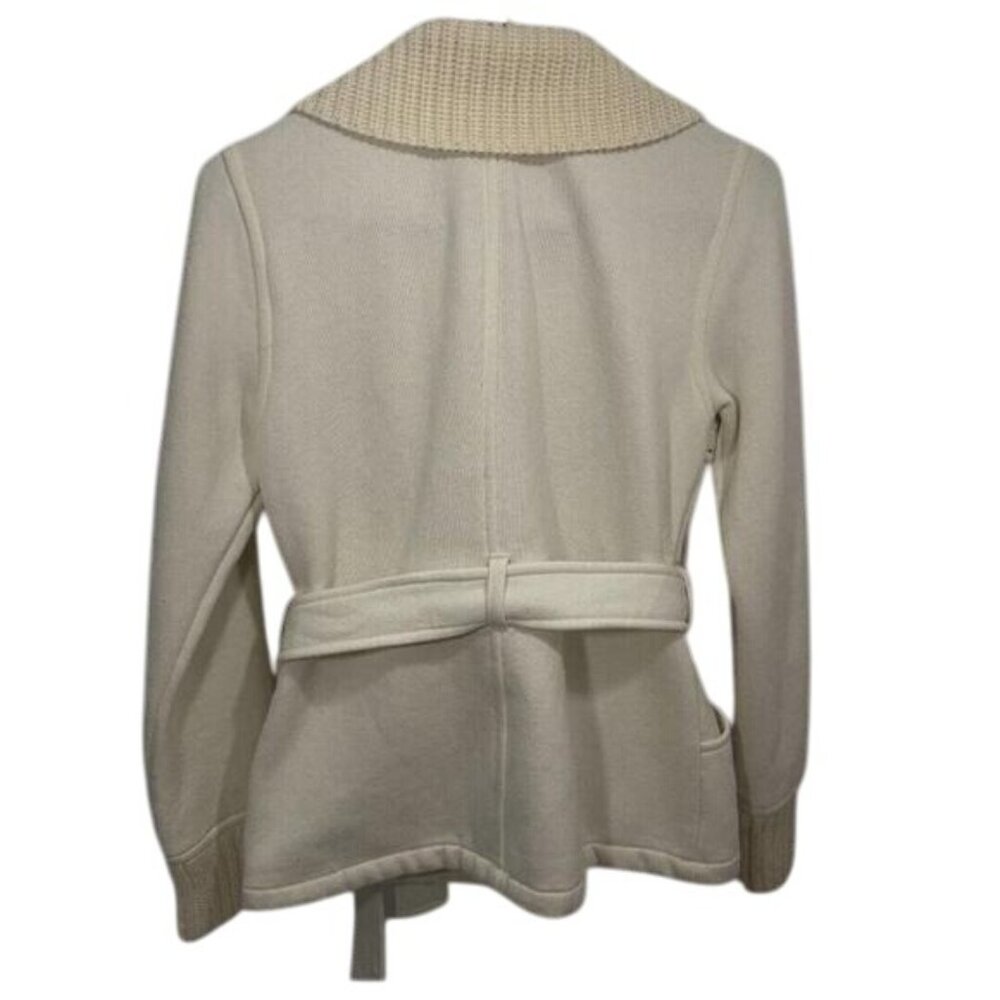 Womens Knitted Dove Ivory Knit Button-Front Belted Light-weight Jacket Size Sm - Picture 2 of 12
